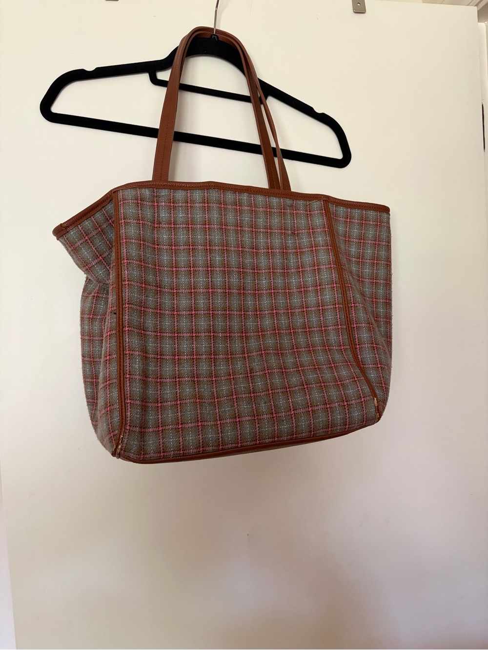 Shiraleah Brown Plaid Tote with Orange Accents